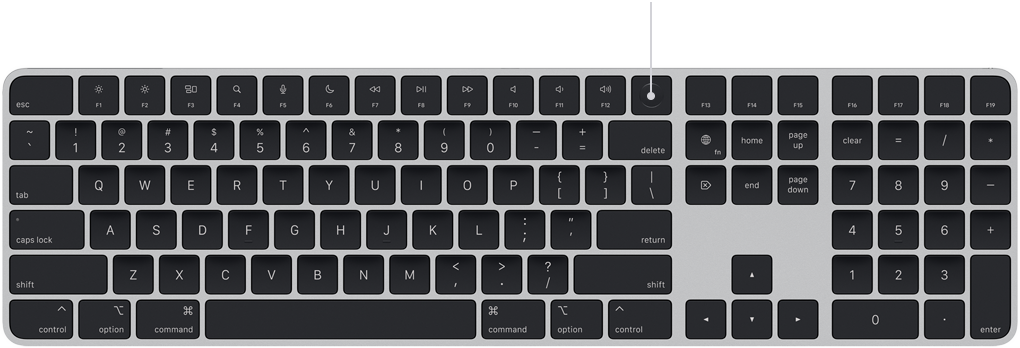 Ubicación del sensor Touch ID en el Magic Keyboard, encima de la tecla Suprimir